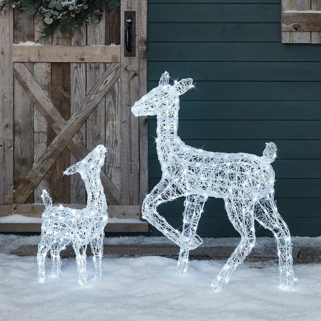 Festive Doe and Fawn Acrylic Illuminated Reindeer Set