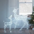 Festive Doe and Fawn Acrylic Illuminated Reindeer Set