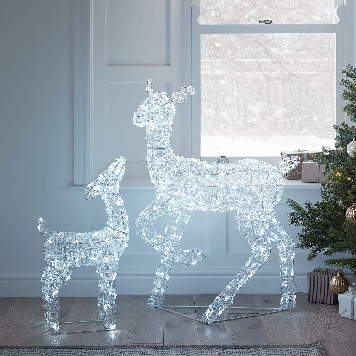 Festive Doe and Fawn Acrylic Illuminated Reindeer Set