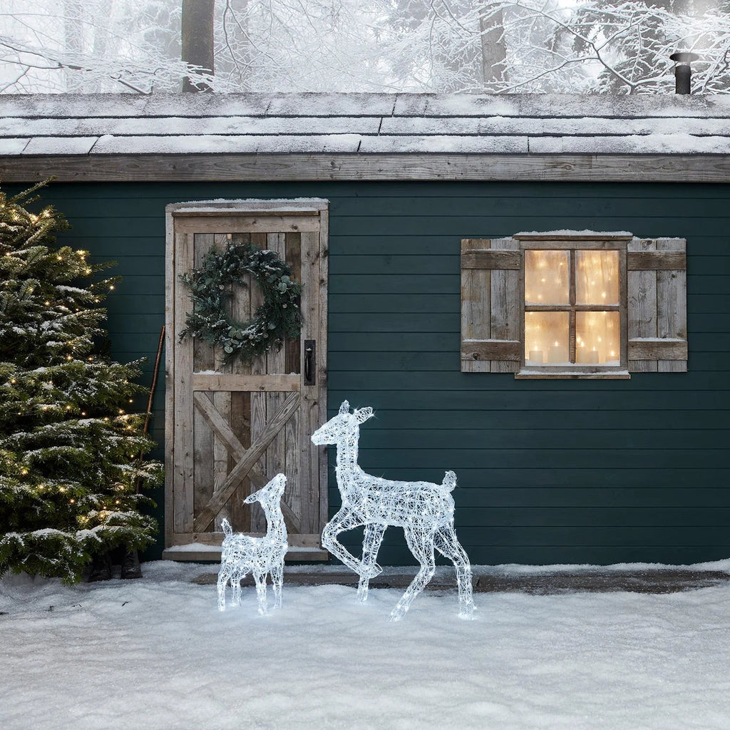 Festive Doe and Fawn Acrylic Illuminated Reindeer Set
