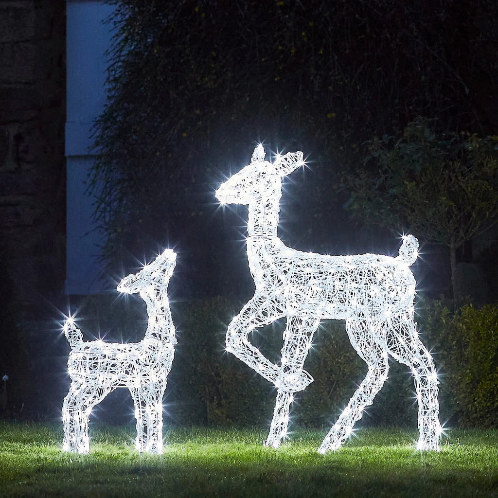 Festive Doe and Fawn Acrylic Illuminated Reindeer Set