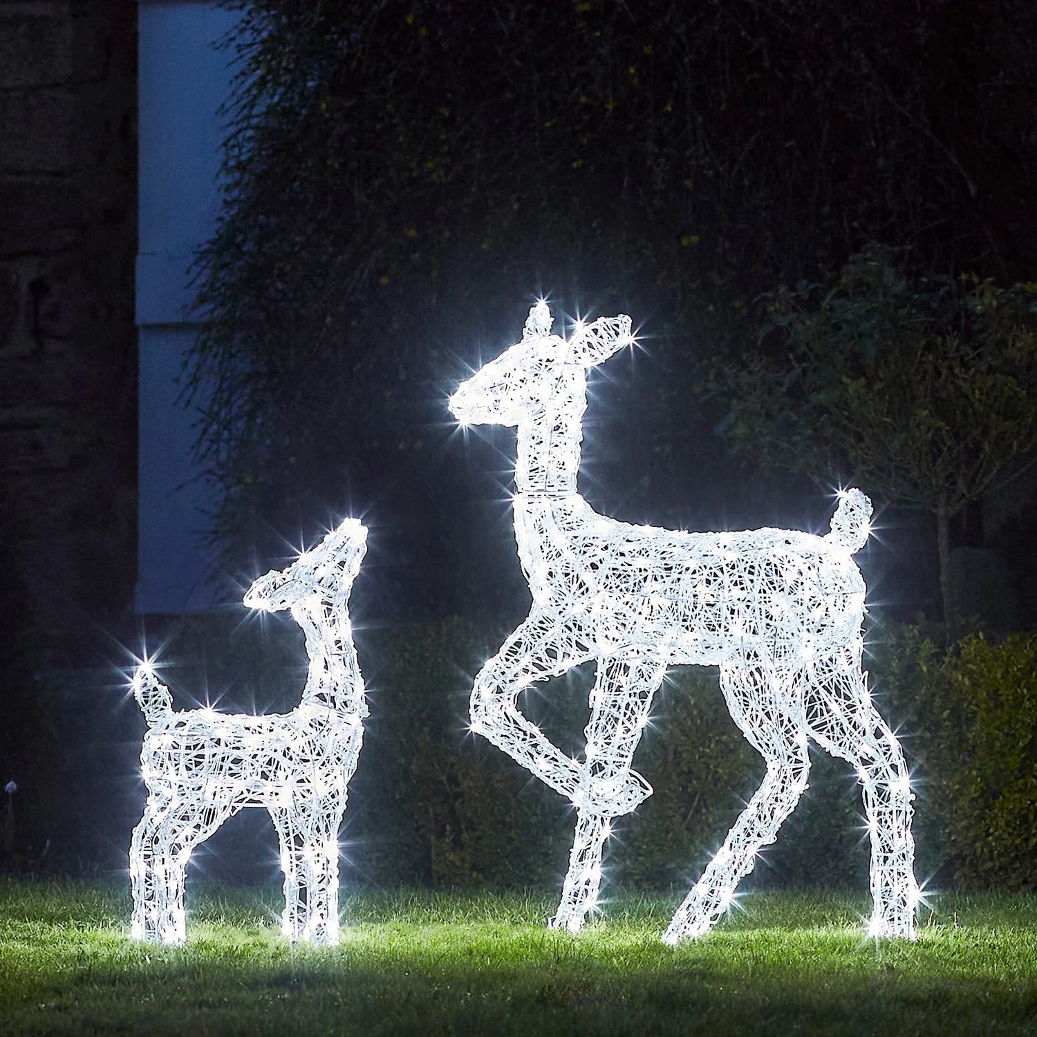 Festive Doe and Fawn Acrylic Illuminated Reindeer Set