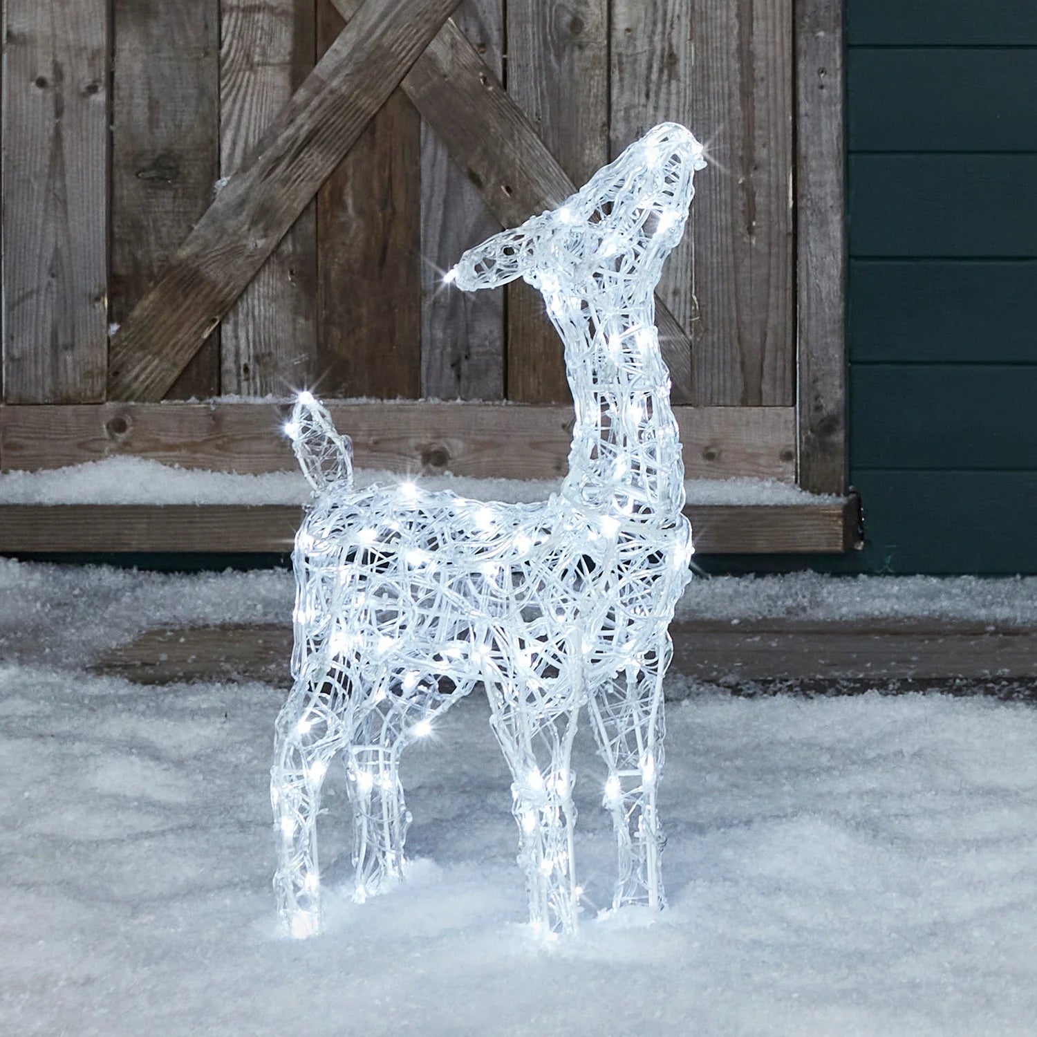 Festive Doe and Fawn Acrylic Illuminated Reindeer Set