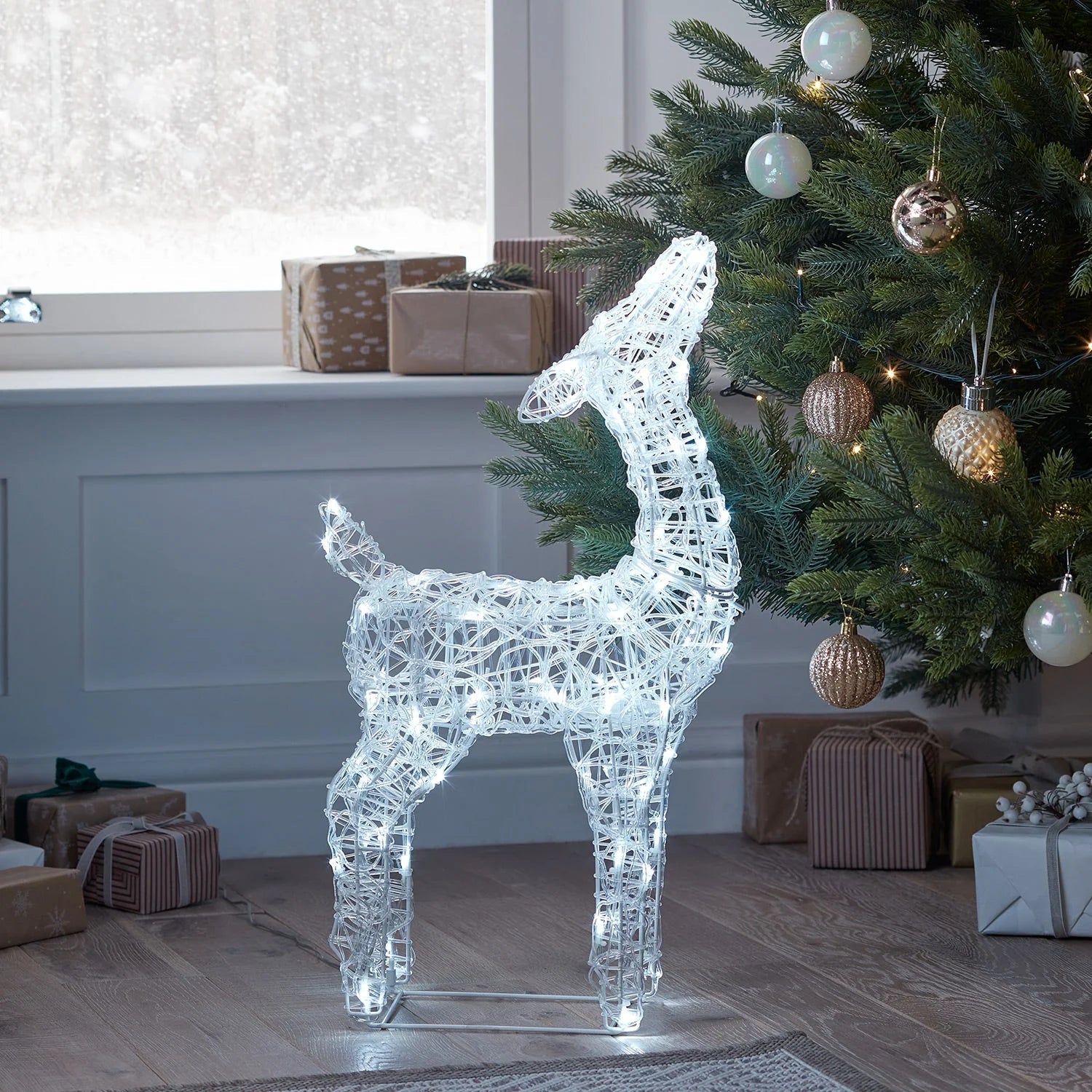 Festive Doe and Fawn Acrylic Illuminated Reindeer Set