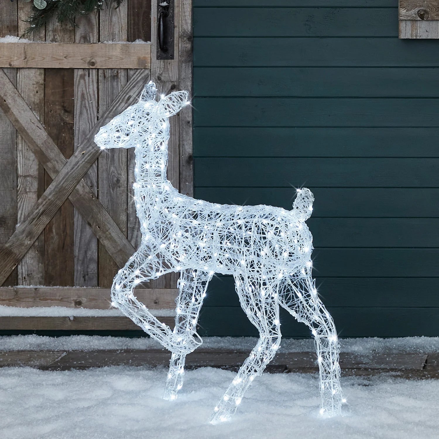 Festive Doe and Fawn Acrylic Illuminated Reindeer Set