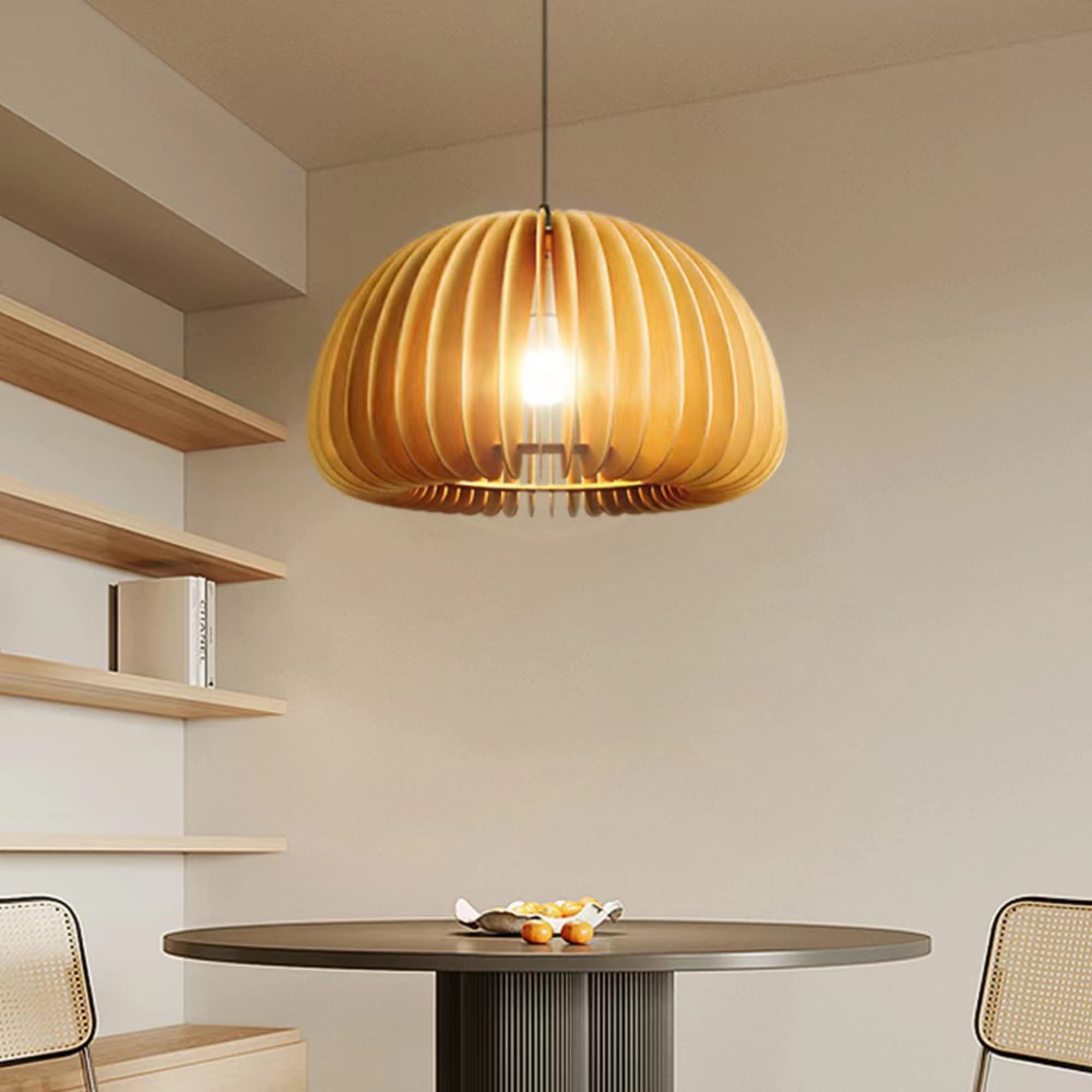 Boho Pumpkin Dome Wood Pendant Light