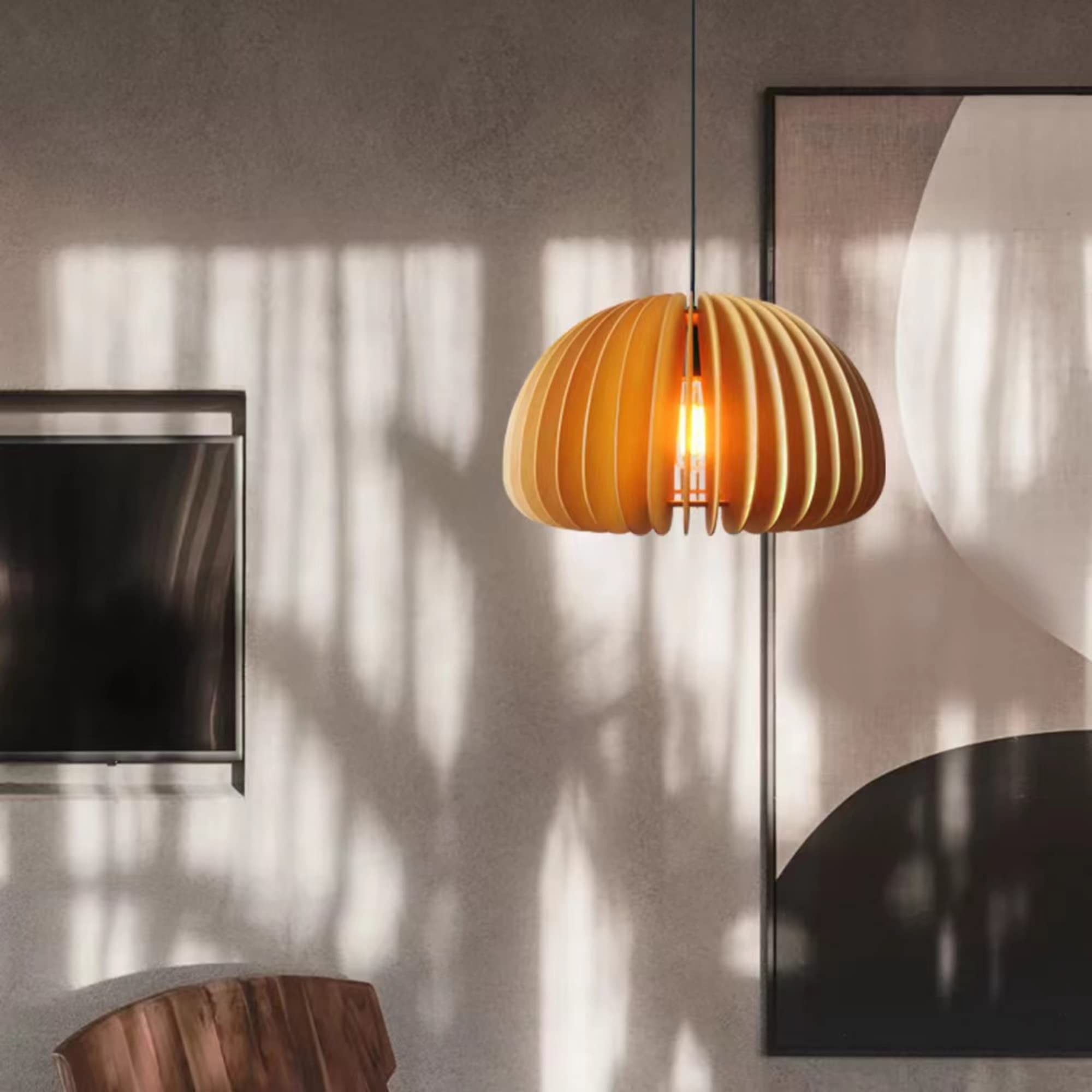 Boho Pumpkin Dome Wood Pendant Light