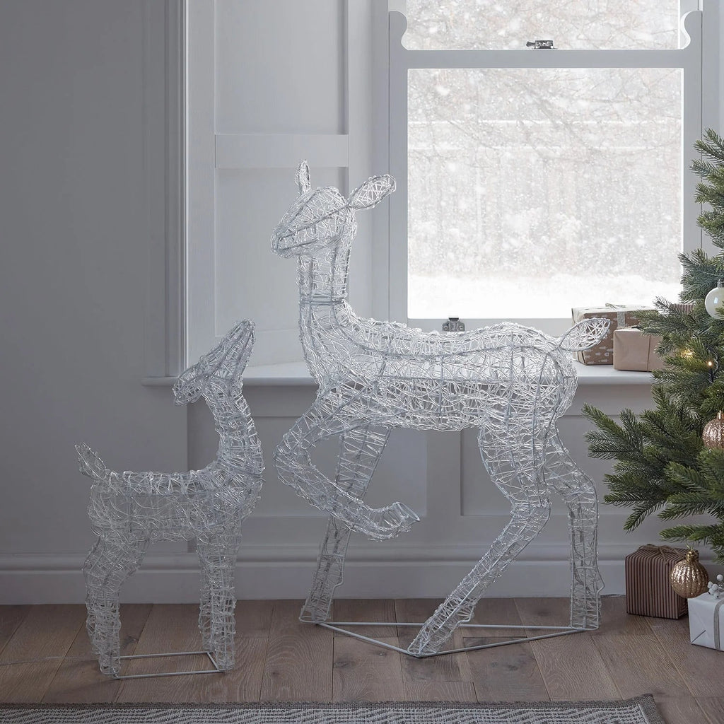 Festive Doe and Fawn Acrylic Illuminated Reindeer Set