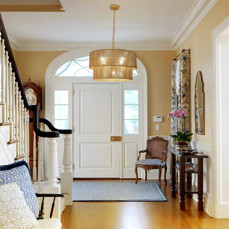 Bohemian Layered Drum Rattan Pendant Light