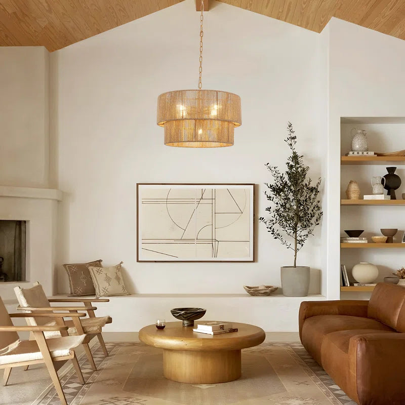 Bohemian Layered Drum Rattan Pendant Light