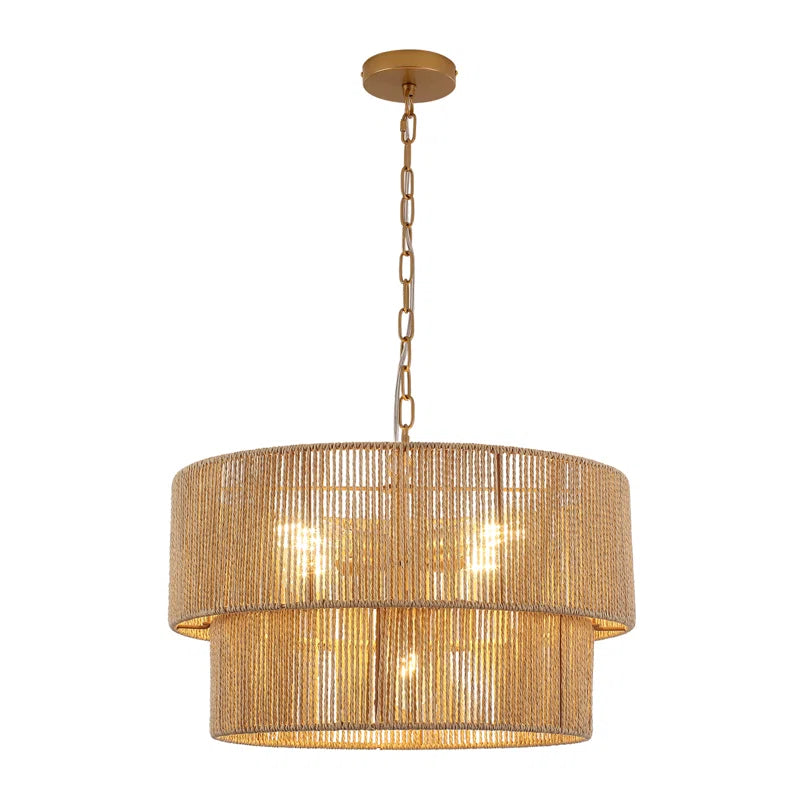 Bohemian Layered Drum Rattan Pendant Light