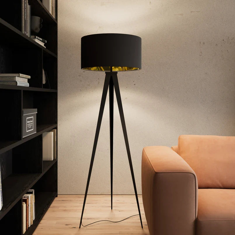 Modern Drum Matte Black Fabric Floor Lamp