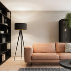 Modern Drum Matte Black Fabric Floor Lamp