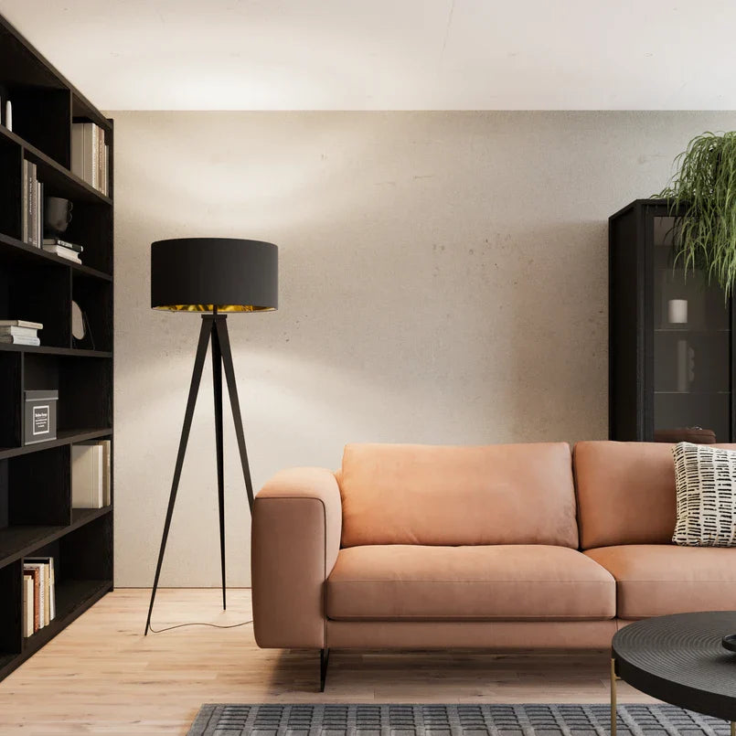 Modern Drum Matte Black Fabric Floor Lamp