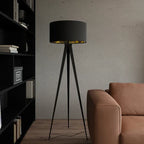Modern Drum Matte Black Fabric Floor Lamp