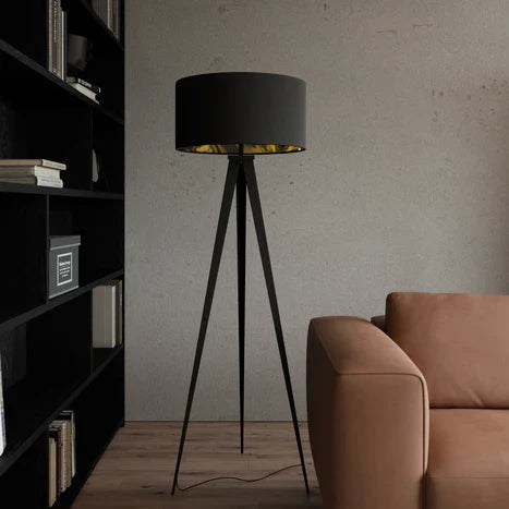 Modern Drum Matte Black Fabric Floor Lamp