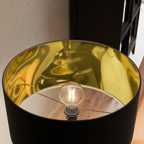 Modern Drum Matte Black Fabric Floor Lamp