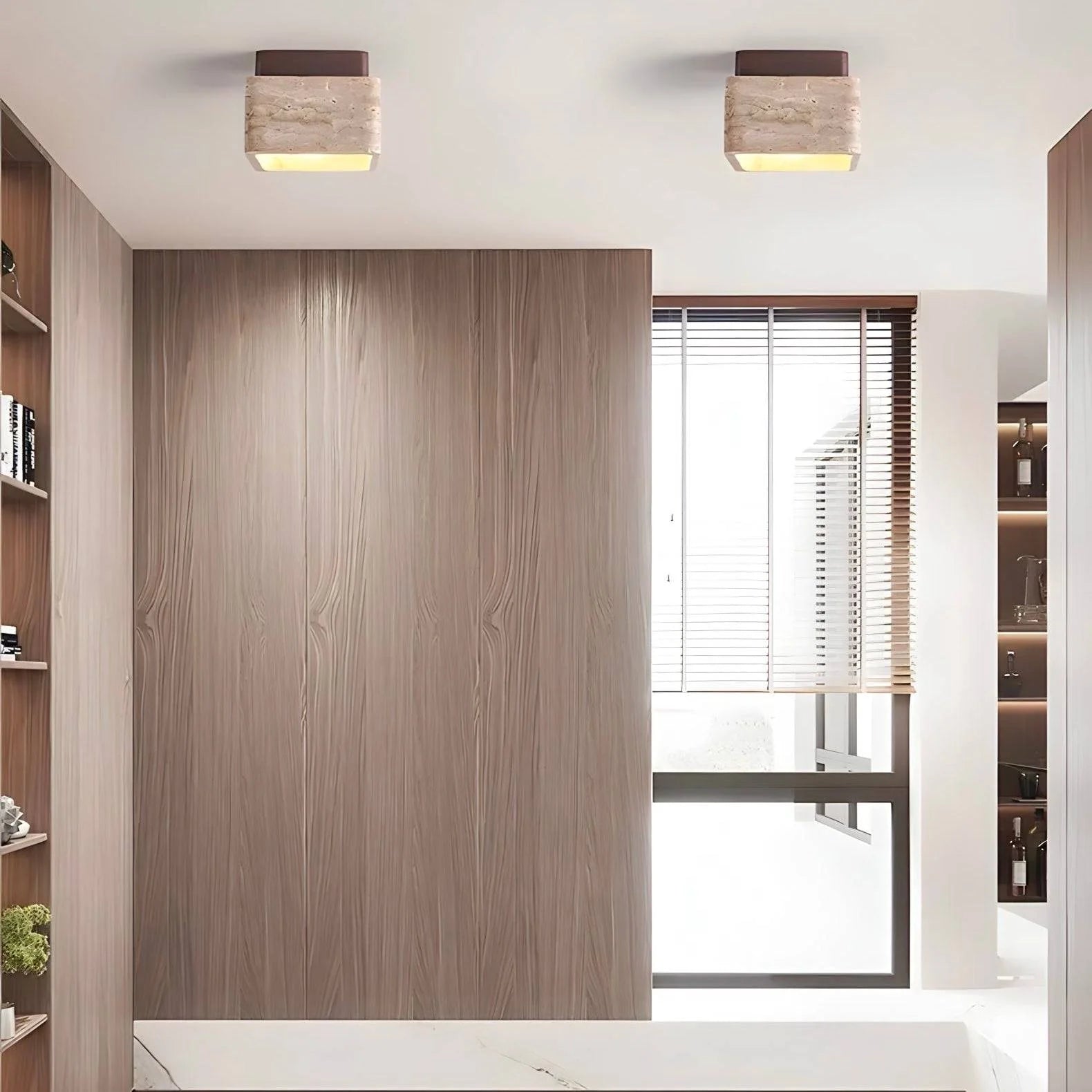 Modern Travertin Wood LED Ceiling Lamp