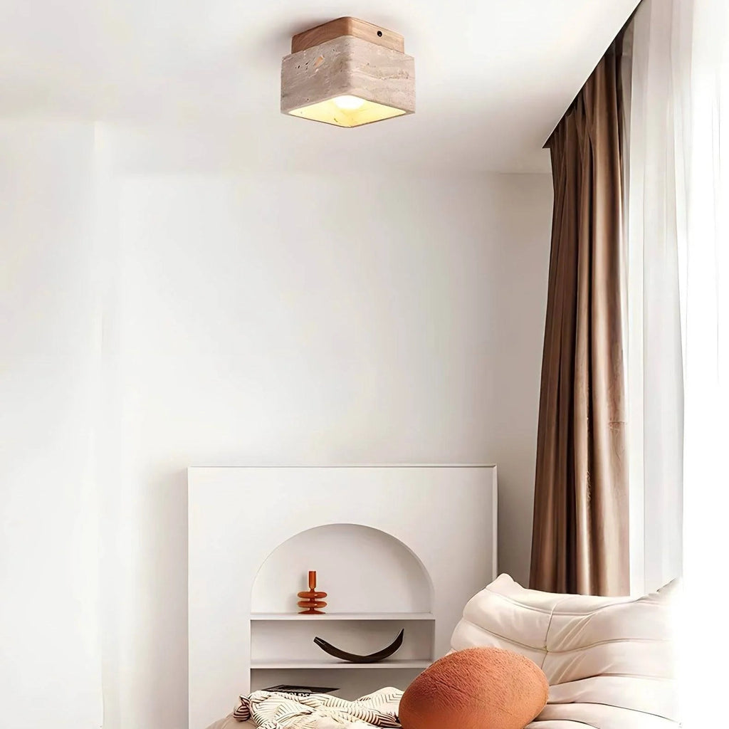 Modern Travertin Wood LED Ceiling Lamp