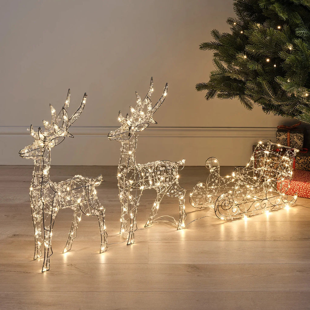 Magical Beaded Reindeer & Sleigh Floor Lamp (Set of 2)