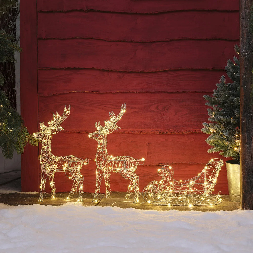 Magical Beaded Reindeer & Sleigh Floor Lamp (Set of 2)